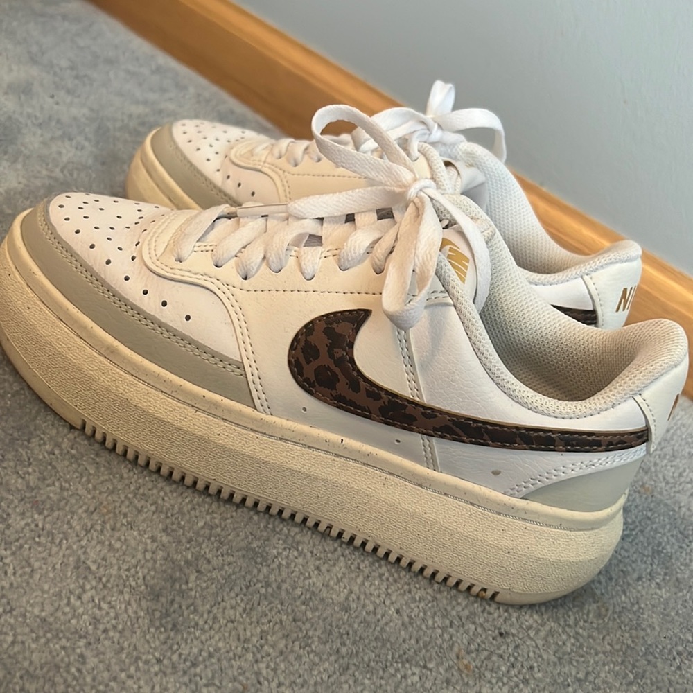 Nike White and Leopard Print Sneakers